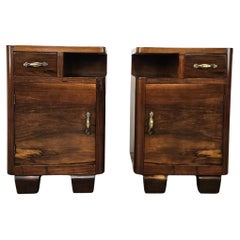 Art Deco bedside tables in walnut and brass