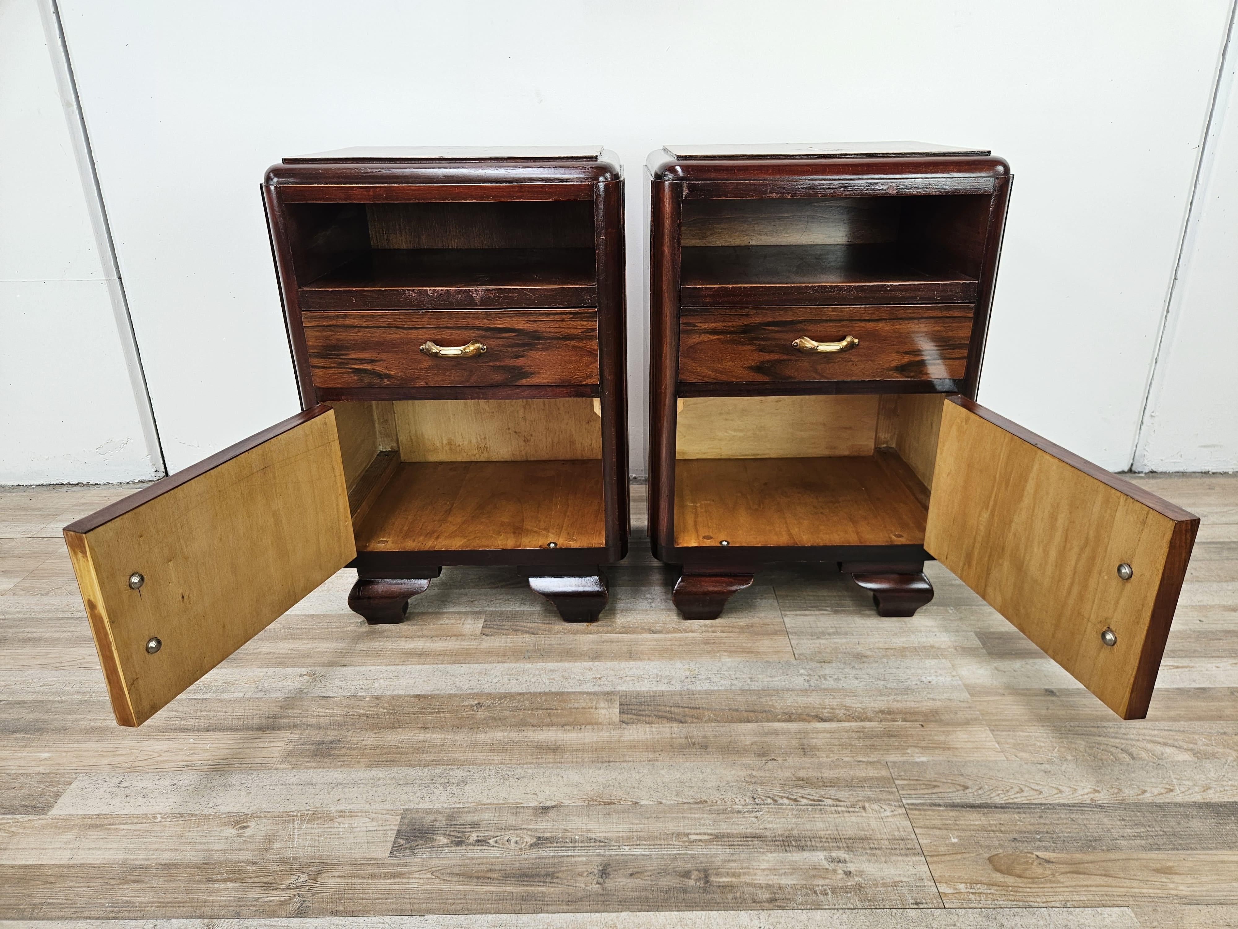 Comodini Art Decò in piuma di mogano con vano e cassetto, 1940 in vendita 10