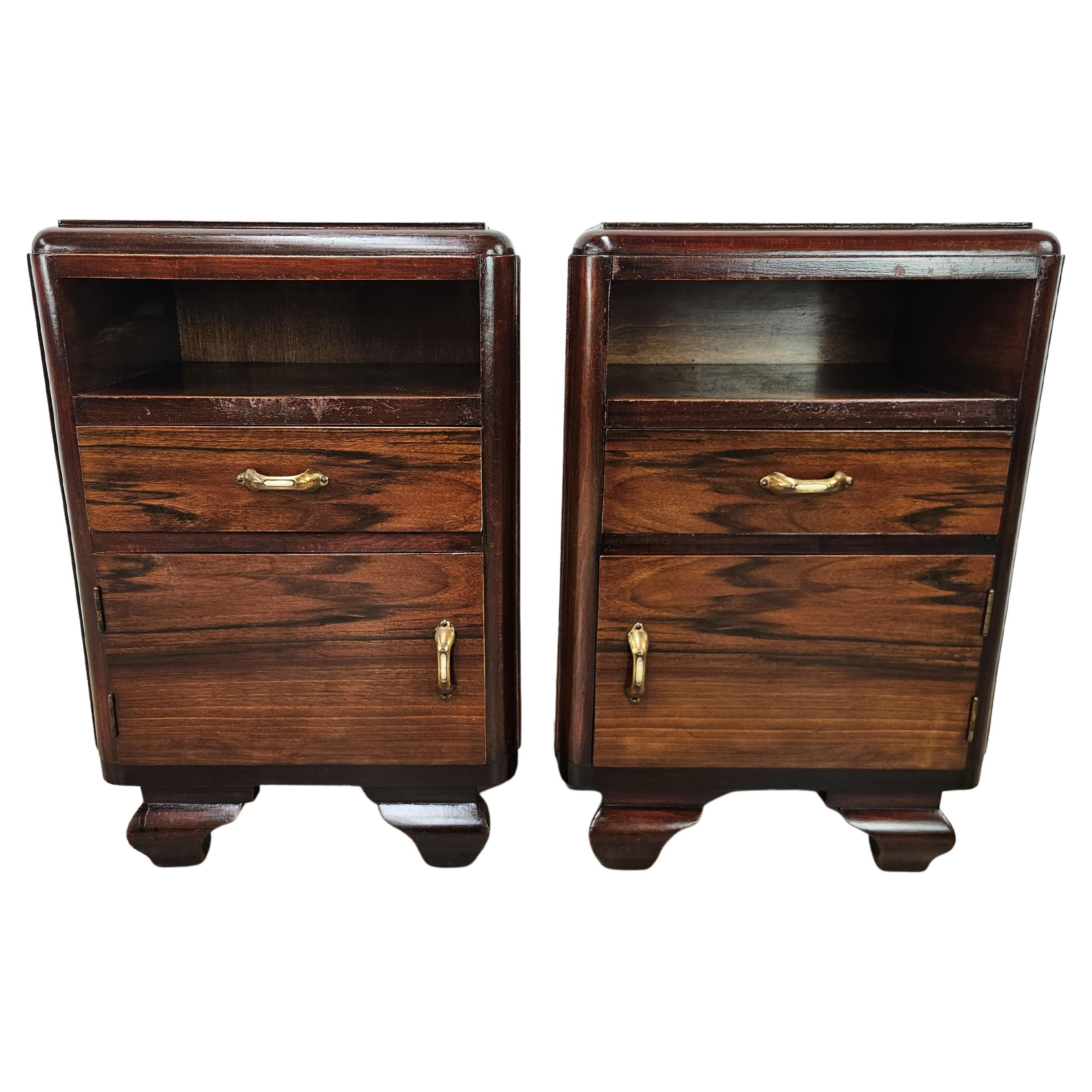 Comodini Art Decò in piuma di mogano con vano e cassetto, 1940 in vendita