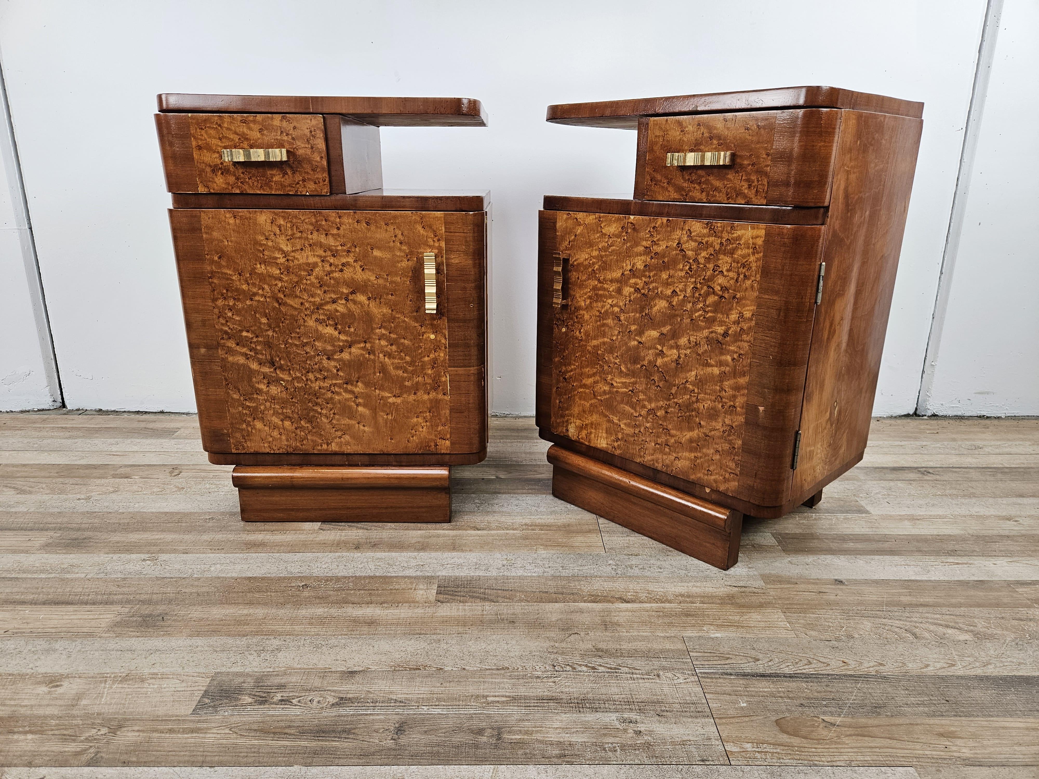 Art Deco bedside tables in tuja burl 20th century In Good Condition In Premariacco, IT