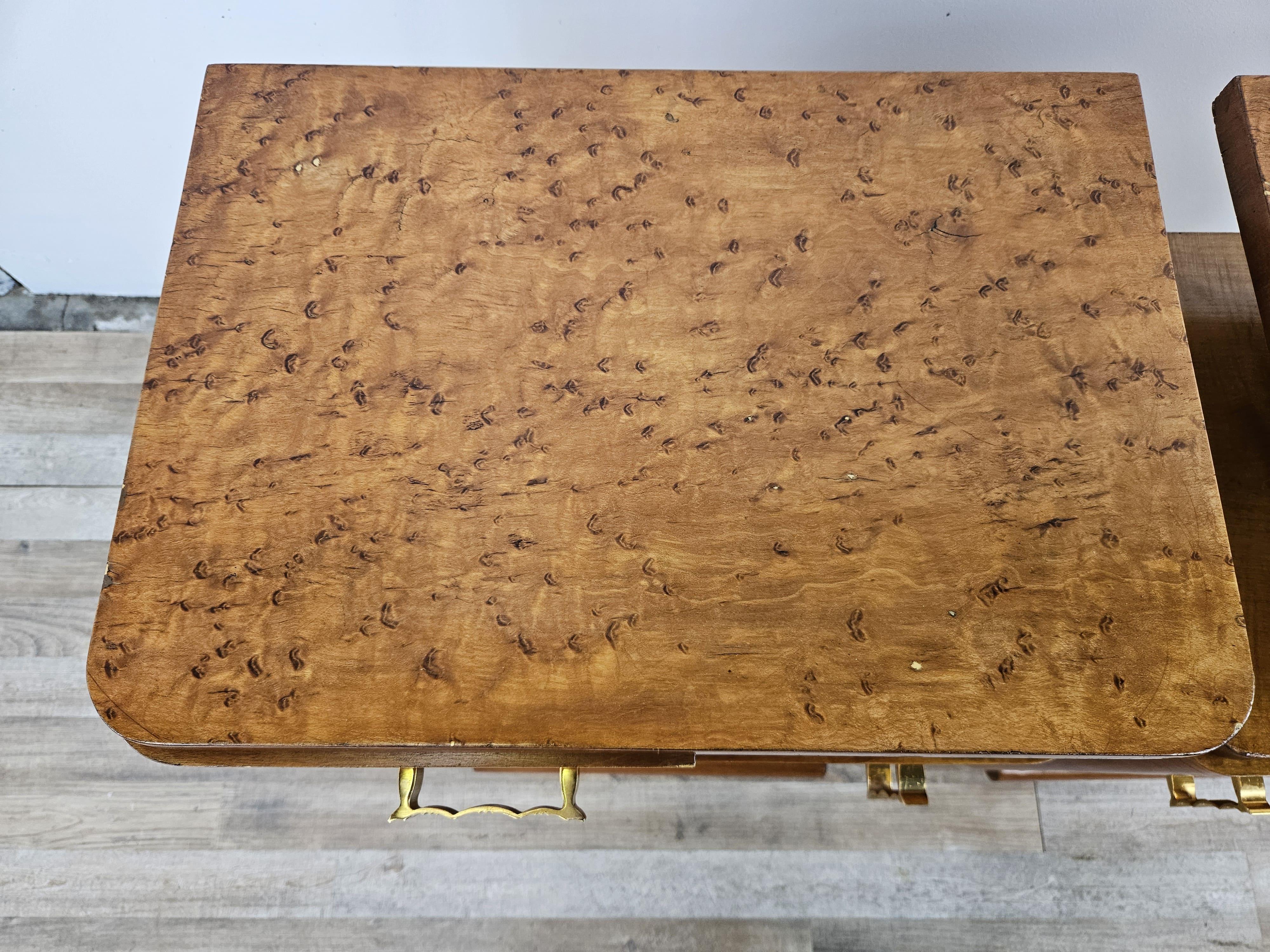Wood Art Deco bedside tables in tuja burl 20th century