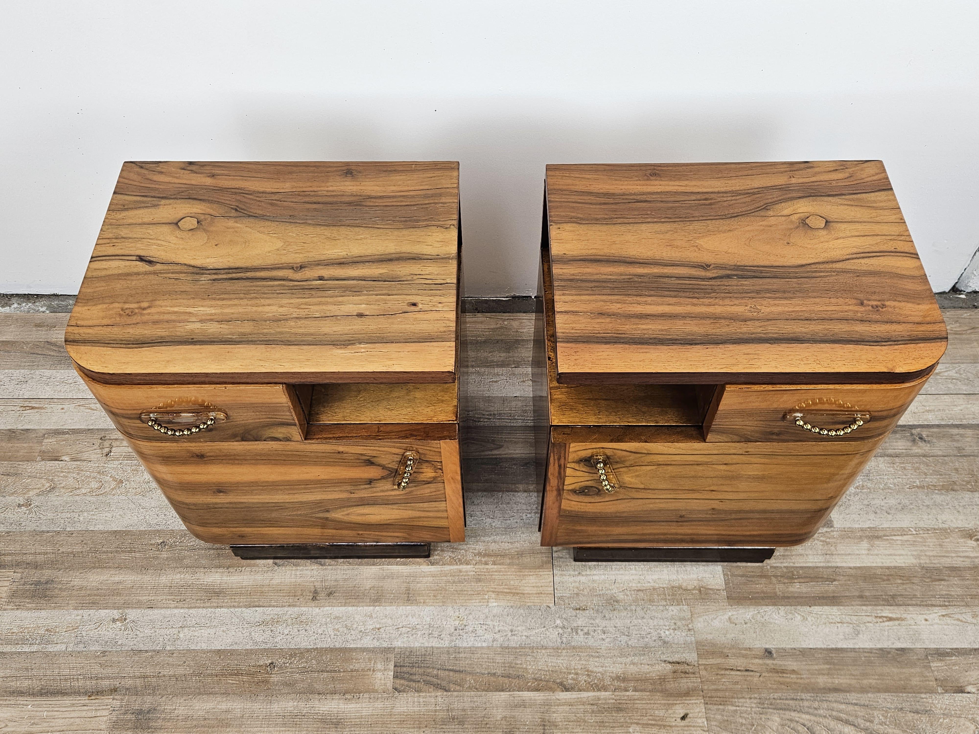 Art Deco Comodini Art Decò in radica e ottone XX secolo