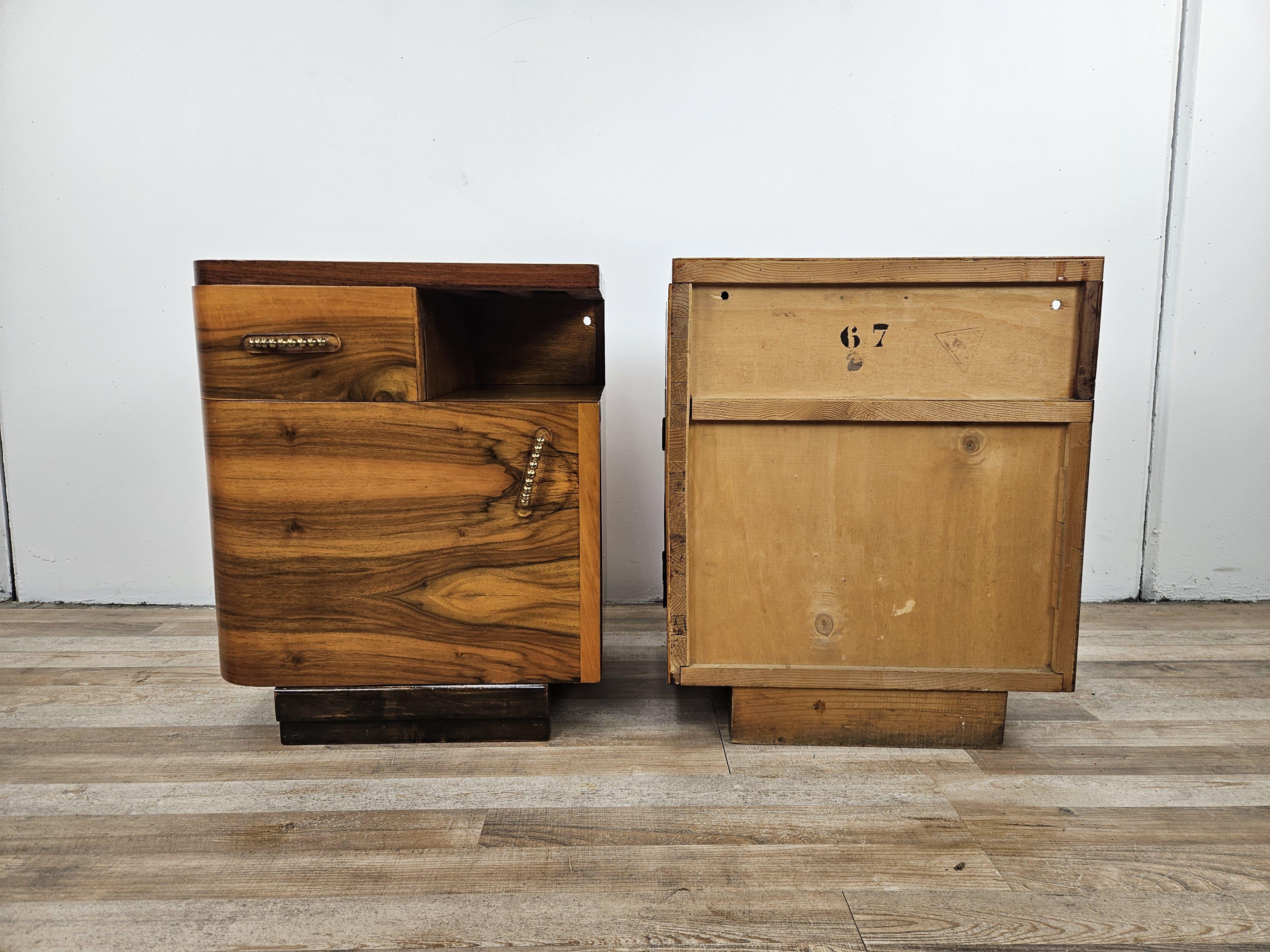 Comodini Art Decò in radica e ottone XX secolo In Good Condition In Premariacco, IT
