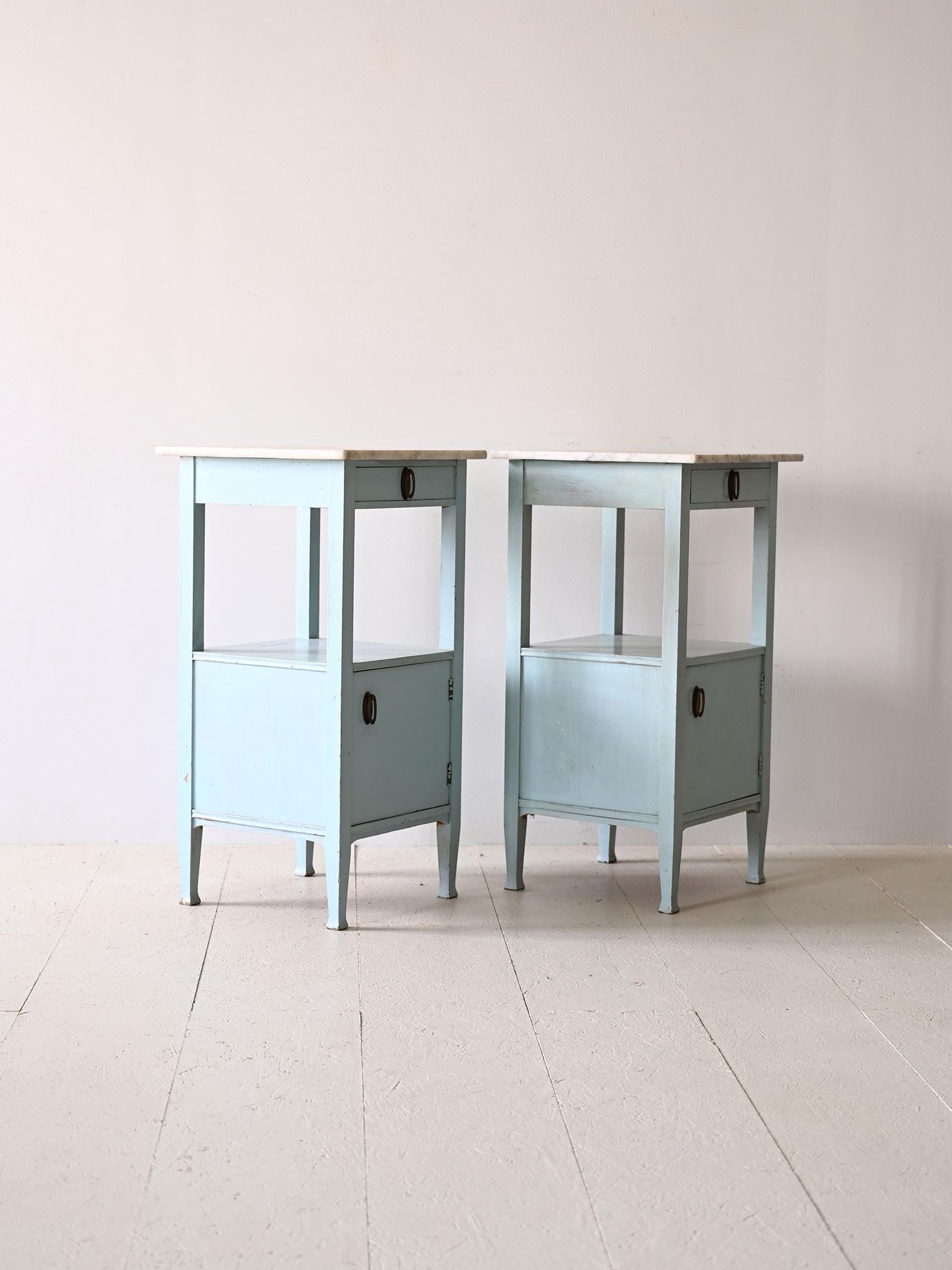 Scandinavian Deco light blue nightstands with drawer For Sale