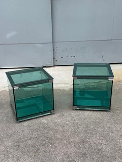 Mesillas de noche con puerta de cristal Cristal Art Verde Nilo Giuseppe Raimondi 1970