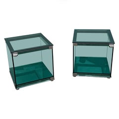 Mesillas de noche con puerta de cristal Cristal Art Verde Nilo Giuseppe Raimondi 1970