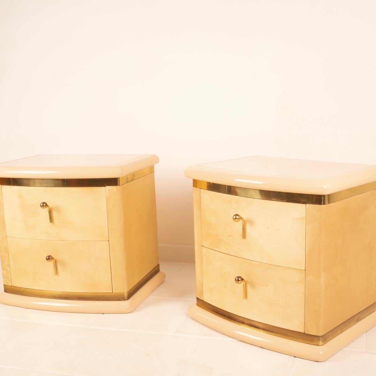 Mid-20th Century Curved parchment bedside tables by Aldo Tura for Tura Milano For Sale