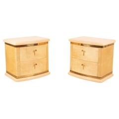 Vintage Curved parchment bedside tables by Aldo Tura for Tura Milano