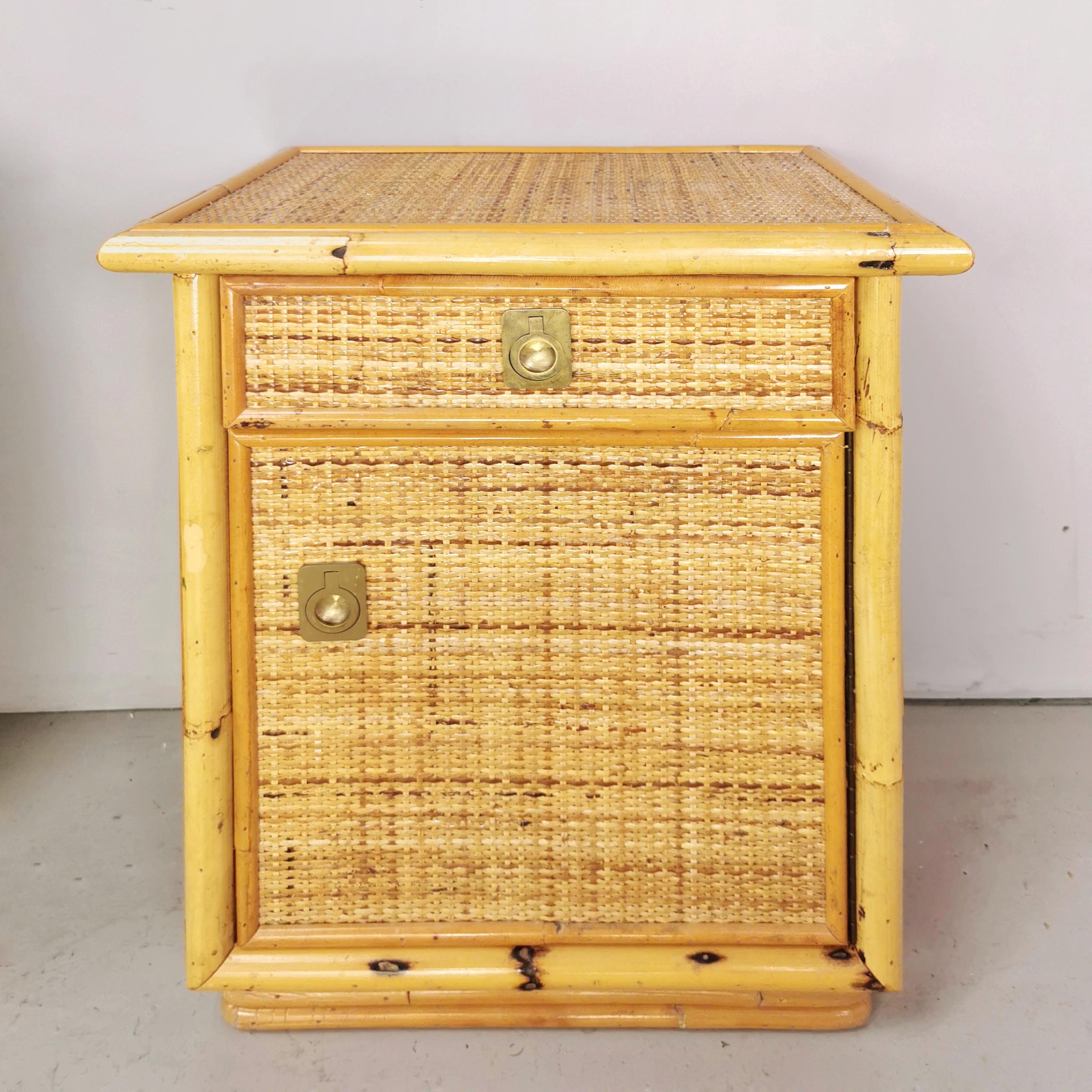 Other Nightstands  70s DalVera rattan bamboo with brass inserts For Sale
