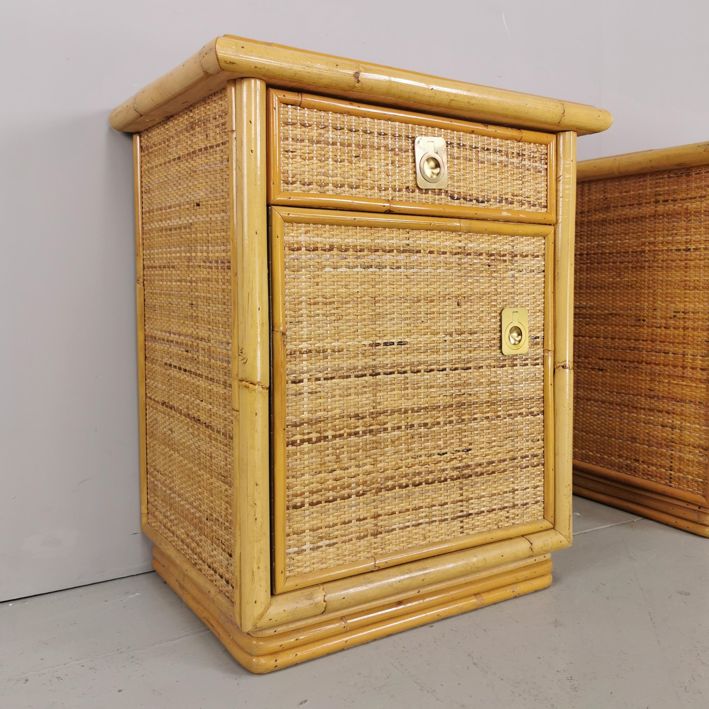Nightstands  70s DalVera rattan bamboo with brass inserts In Good Condition For Sale In Milano, MI