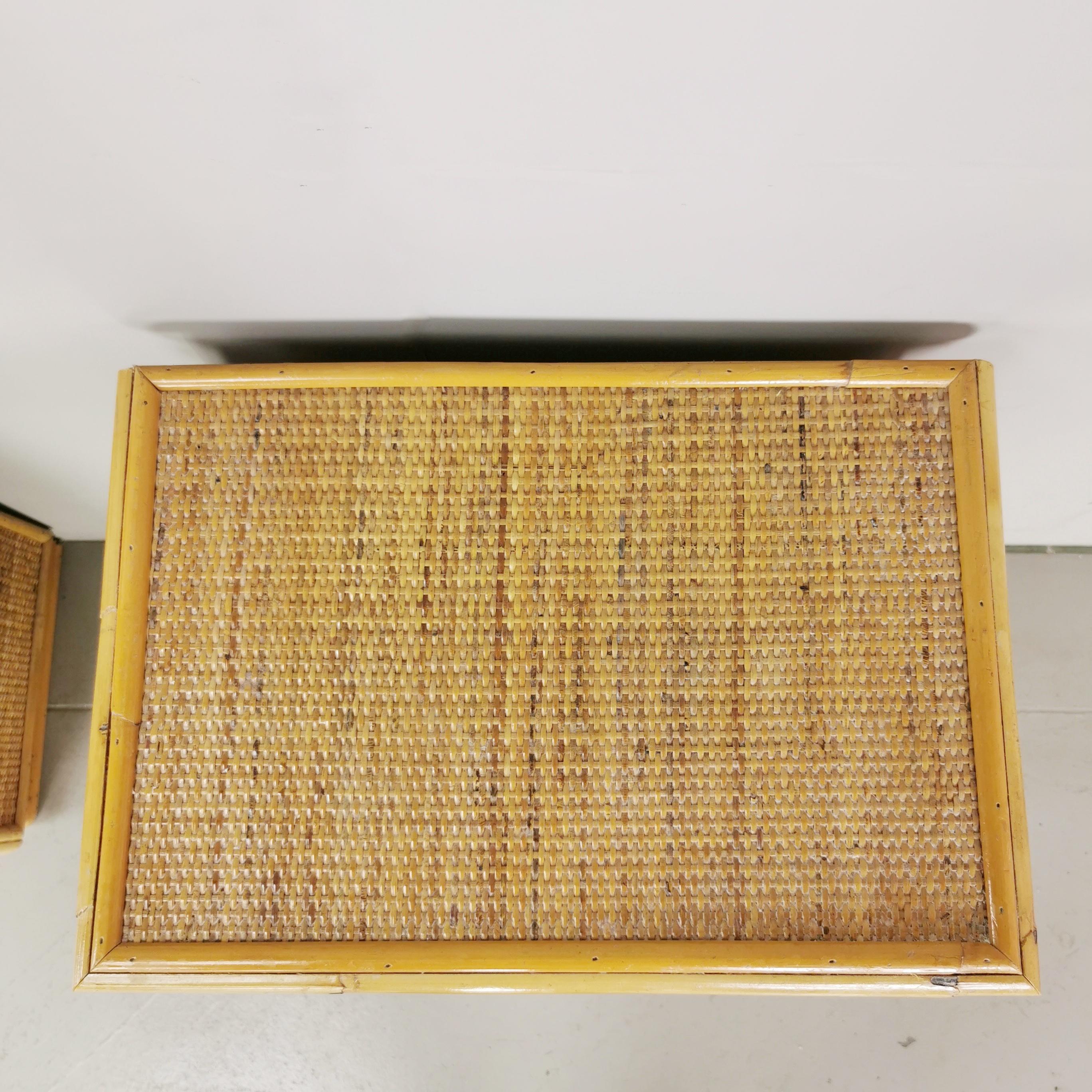 Tables de chevet  rotin en bambou DalVera des années 70 avec inserts en laiton en vente 1