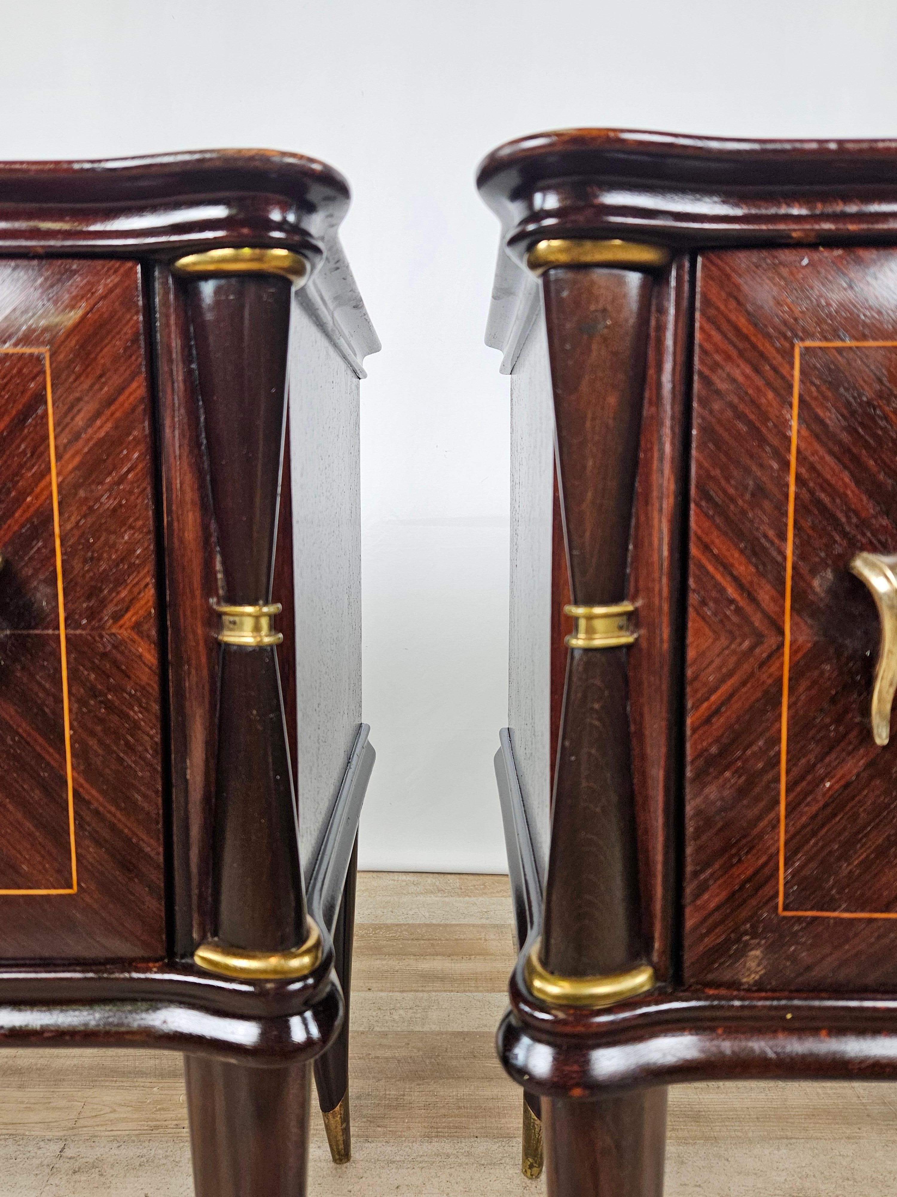 Mahogany and rosewood bedside tables with glass top 1950s For Sale 2
