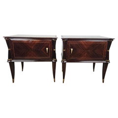 Retro Mahogany and rosewood bedside tables with glass top 1950s