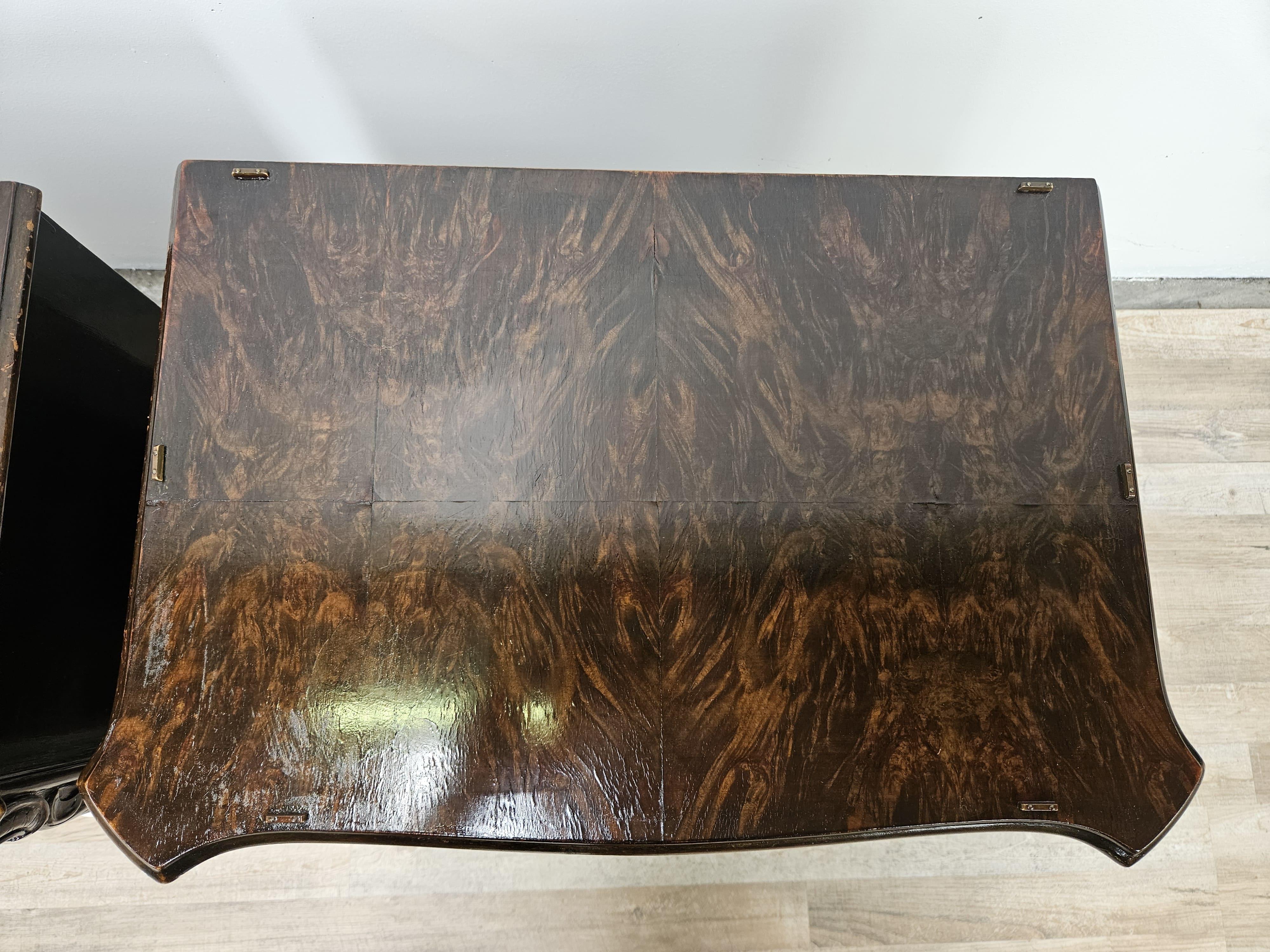 Metal Art Deco period walnut bedside tables with drawer and door 20th century For Sale