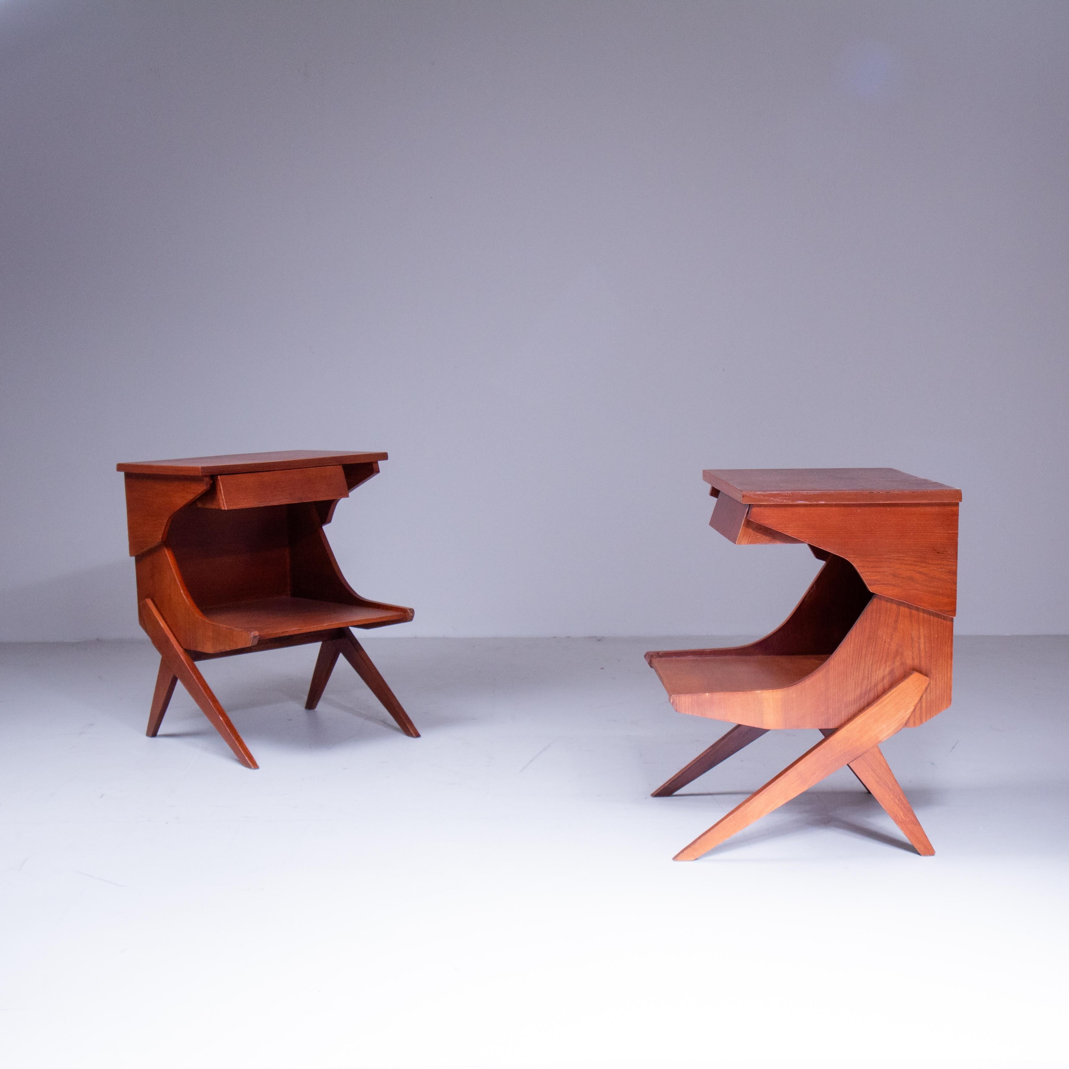 Mid-Century Modern Mid-Century style bedside tables, circa 1950, Italy, Laminated wood frame. For Sale