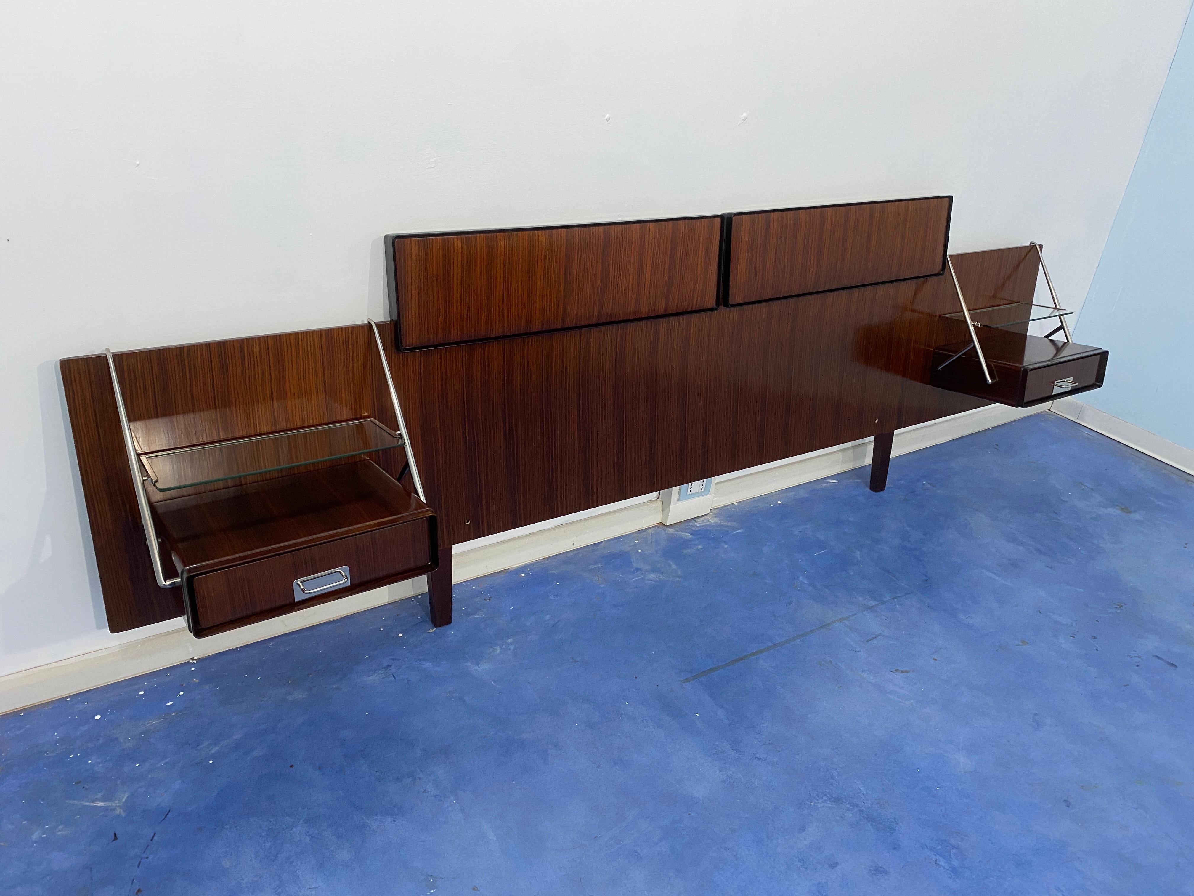 Mid-Century Modern Italian nightstands from the 1950s with headboard bed designed by Silvio Cavatorta