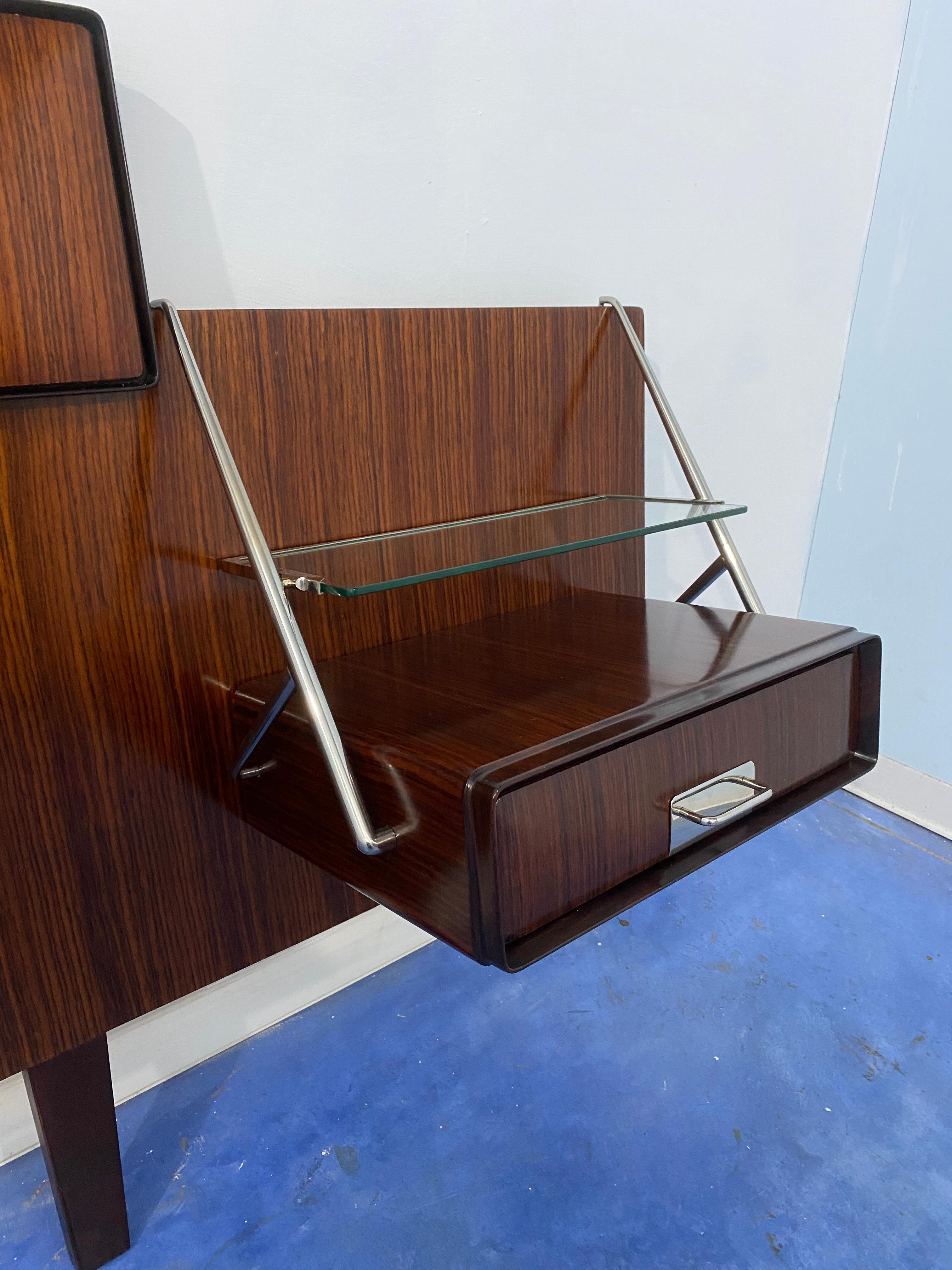 Italian nightstands from the 1950s with headboard bed designed by Silvio Cavatorta 1