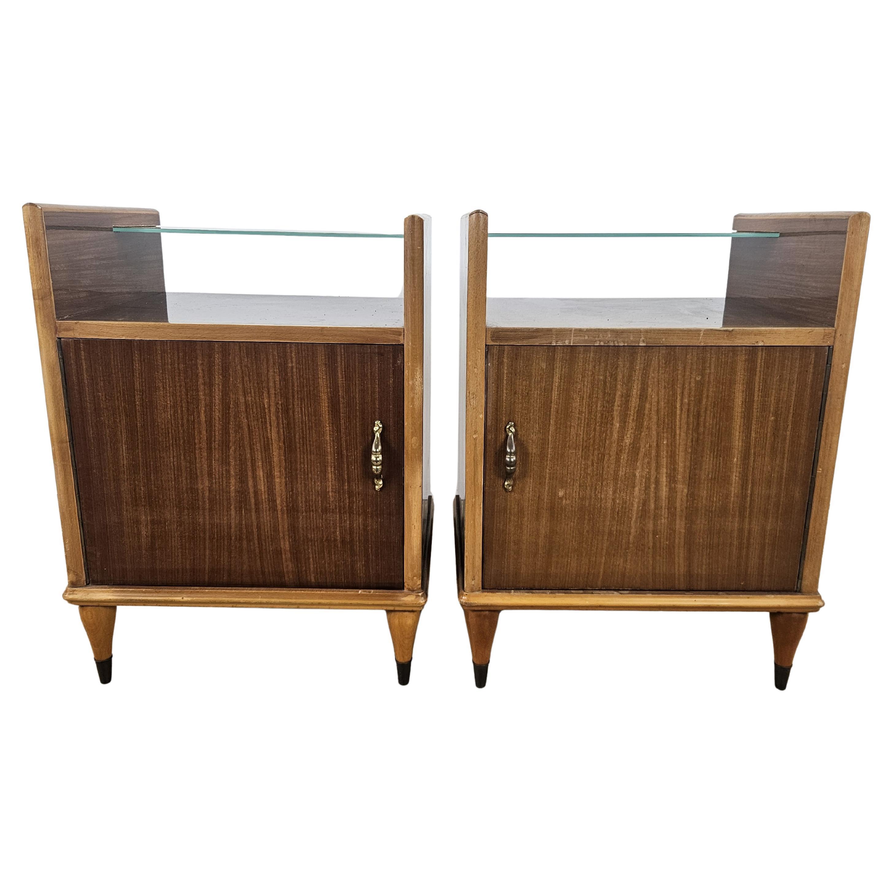 Mid Century Nachttische aus Holz und Ahorn mit Spiegeln
