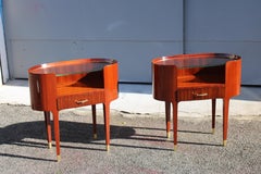 Comodini Ovali in Legno piano superiore in Vetro Ducrot Paolo Buffa Piedi Ottone