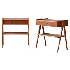 Comodini scandinavi in teak e rattan