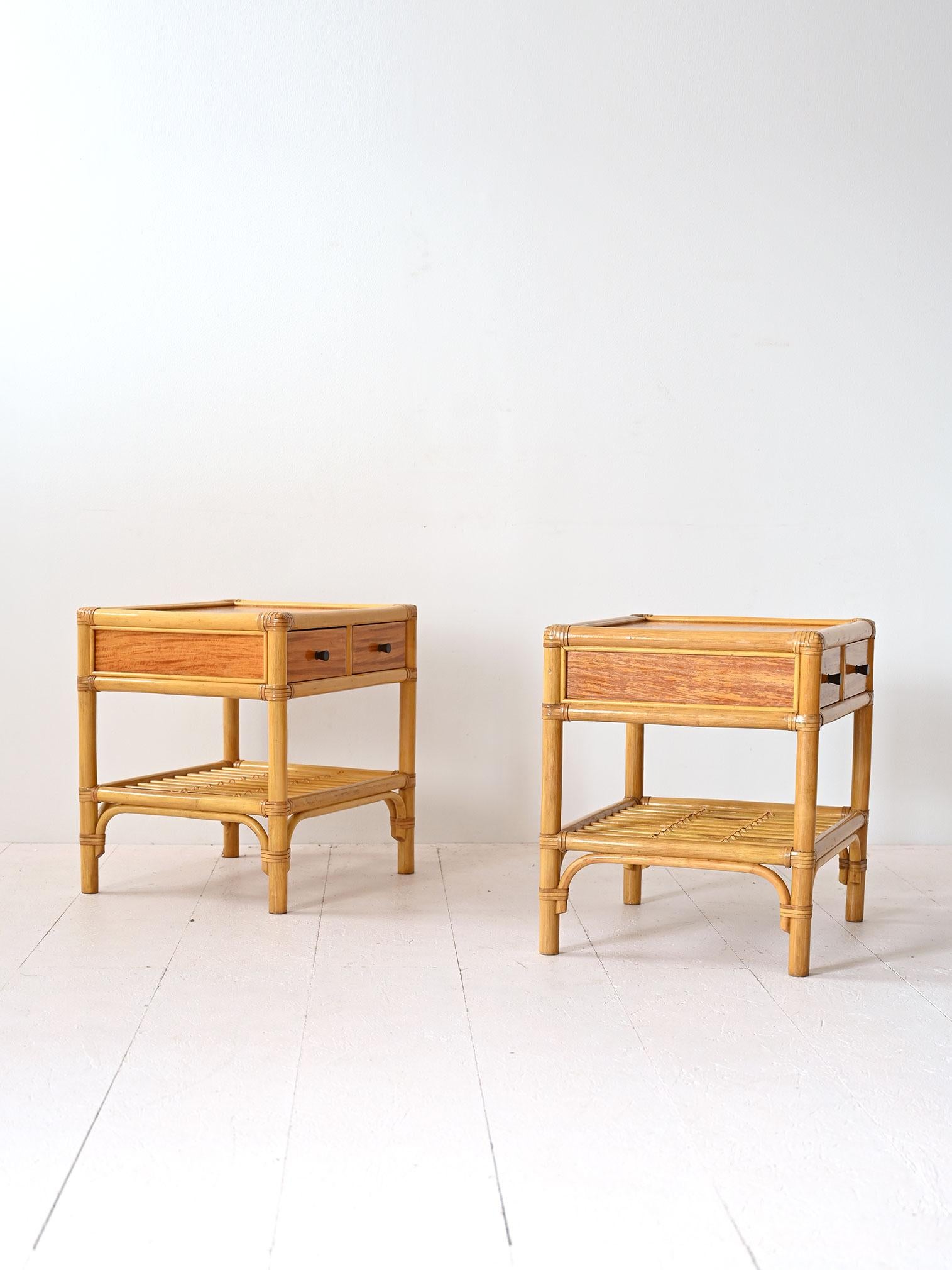 Scandinavian Tables de chevet vintage en bambou en vente