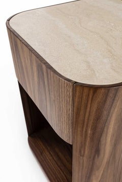 Alma nightstand in Canaletto Walnut with matte Travertine marble top