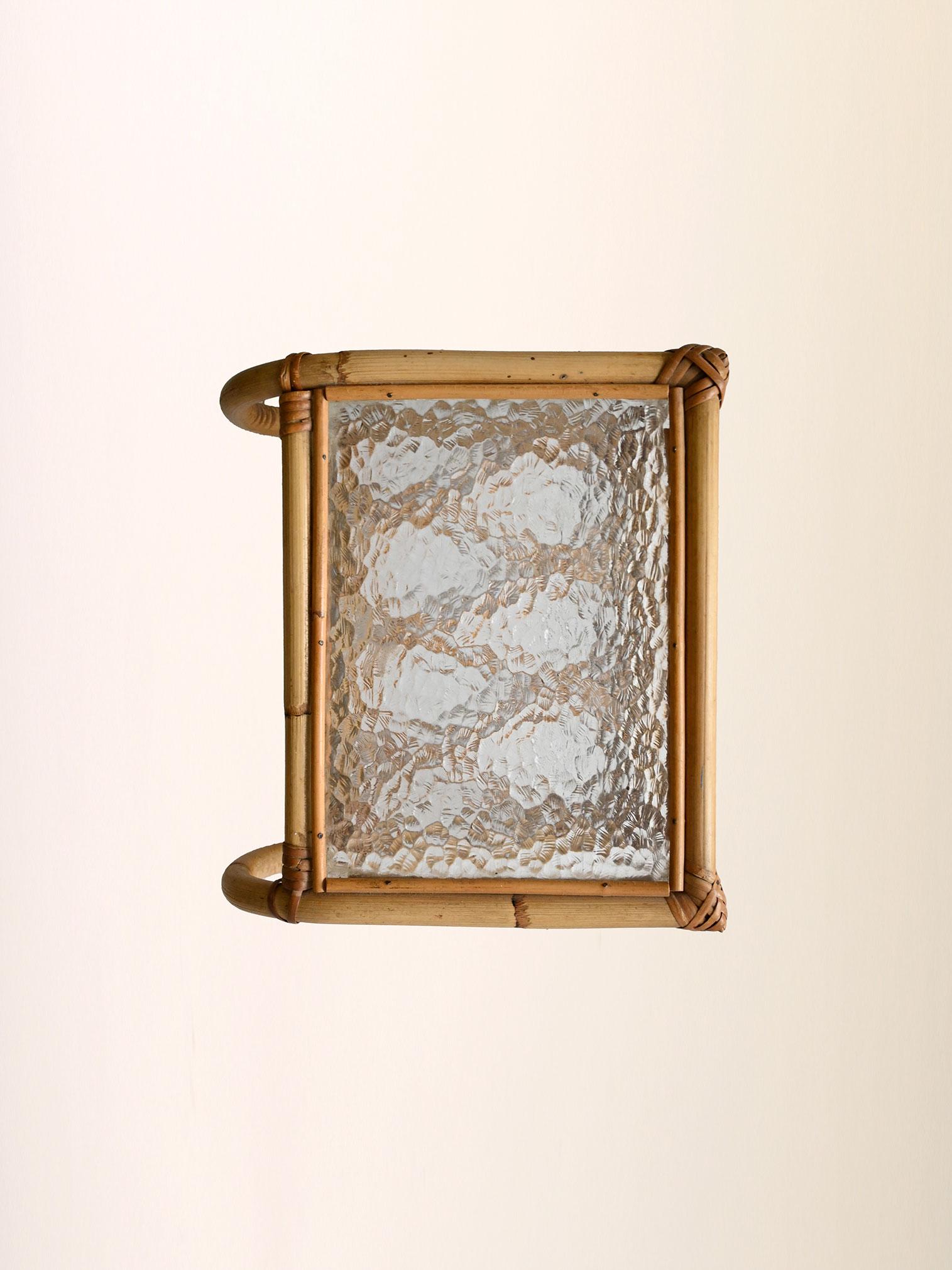 Mid-20th Century Scandinavian bamboo and glass wall bedside table For Sale