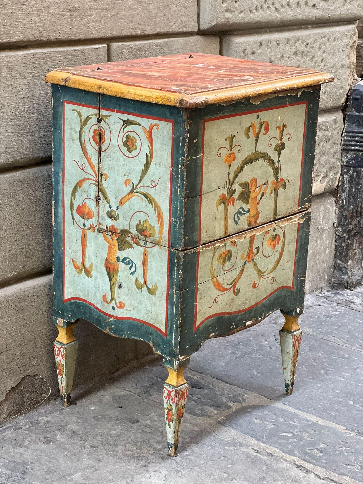 Italian Bedside table painted with grotesques For Sale