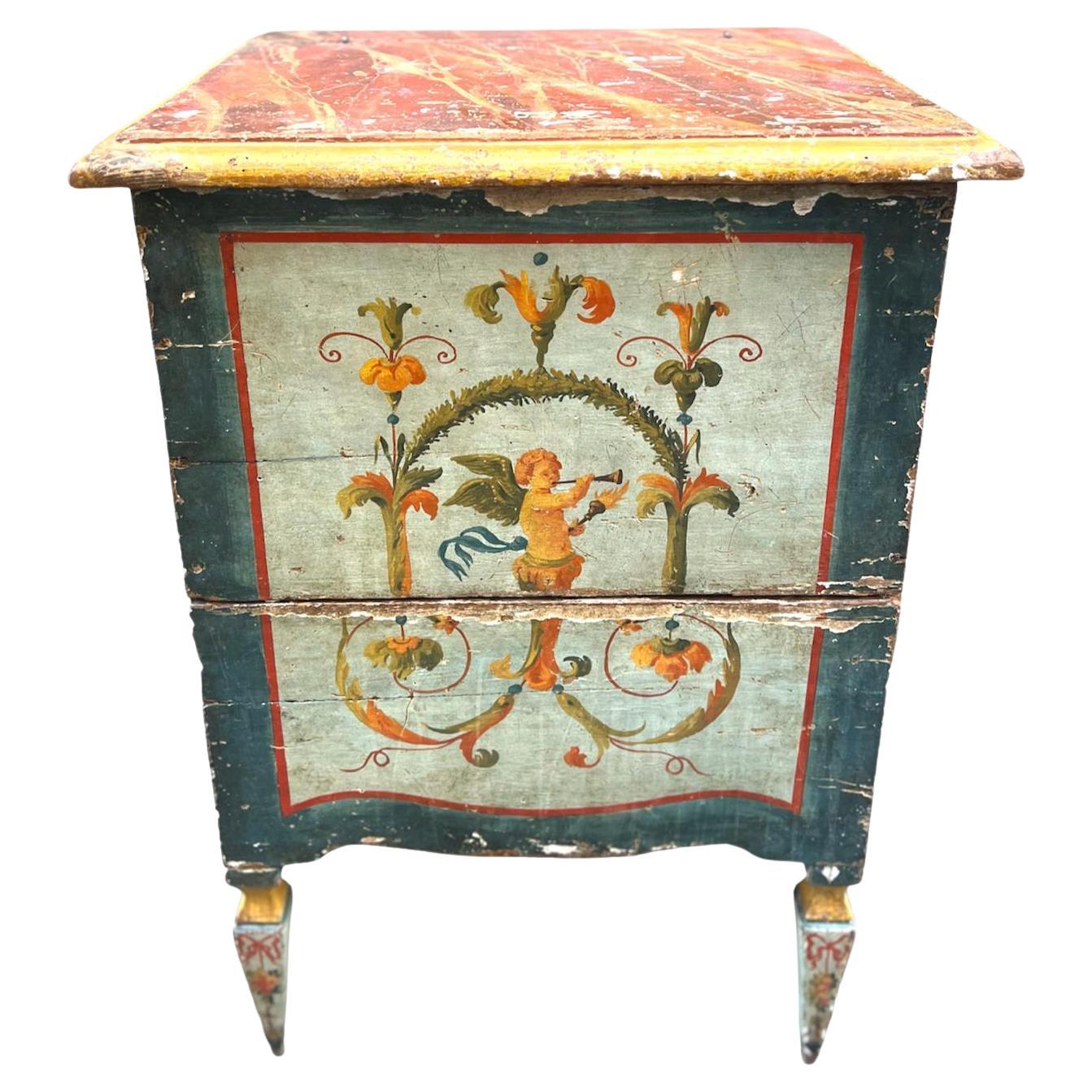 Bedside table painted with grotesques For Sale
