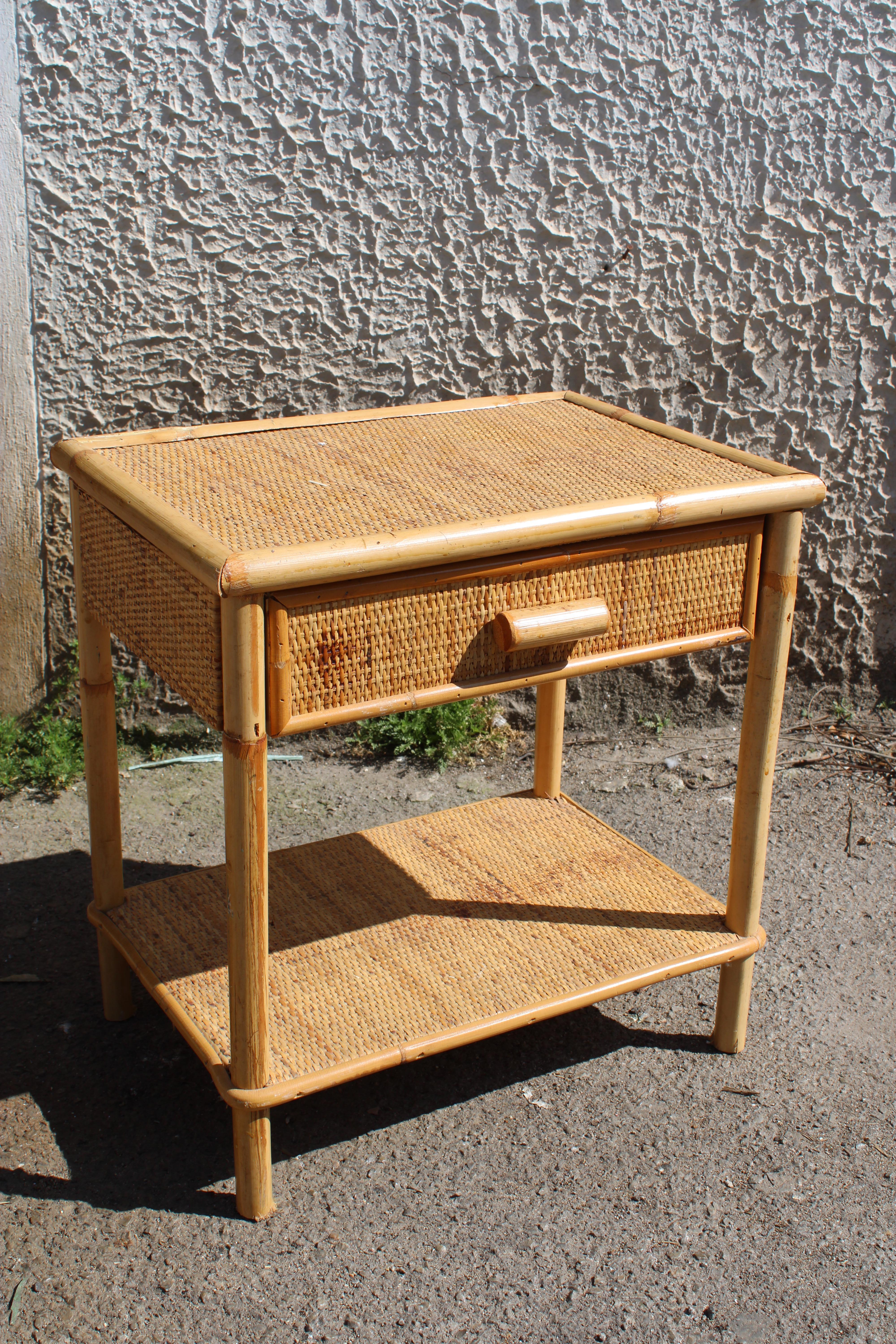Mid-Century Modern 1950 Italia Bamboo nightstand with drawer and shelf For Sale