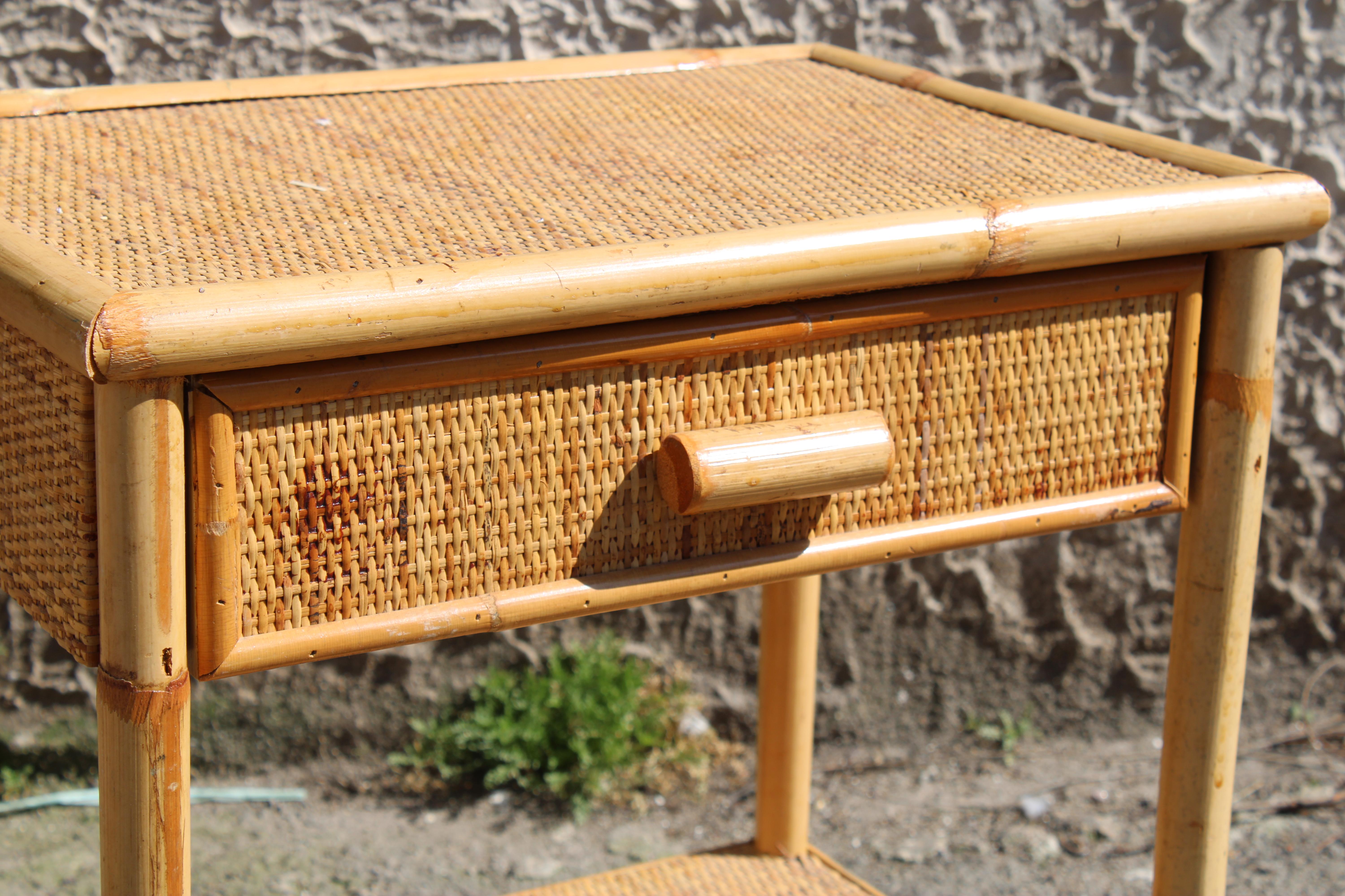 Italian 1950 Italia Bamboo nightstand with drawer and shelf For Sale