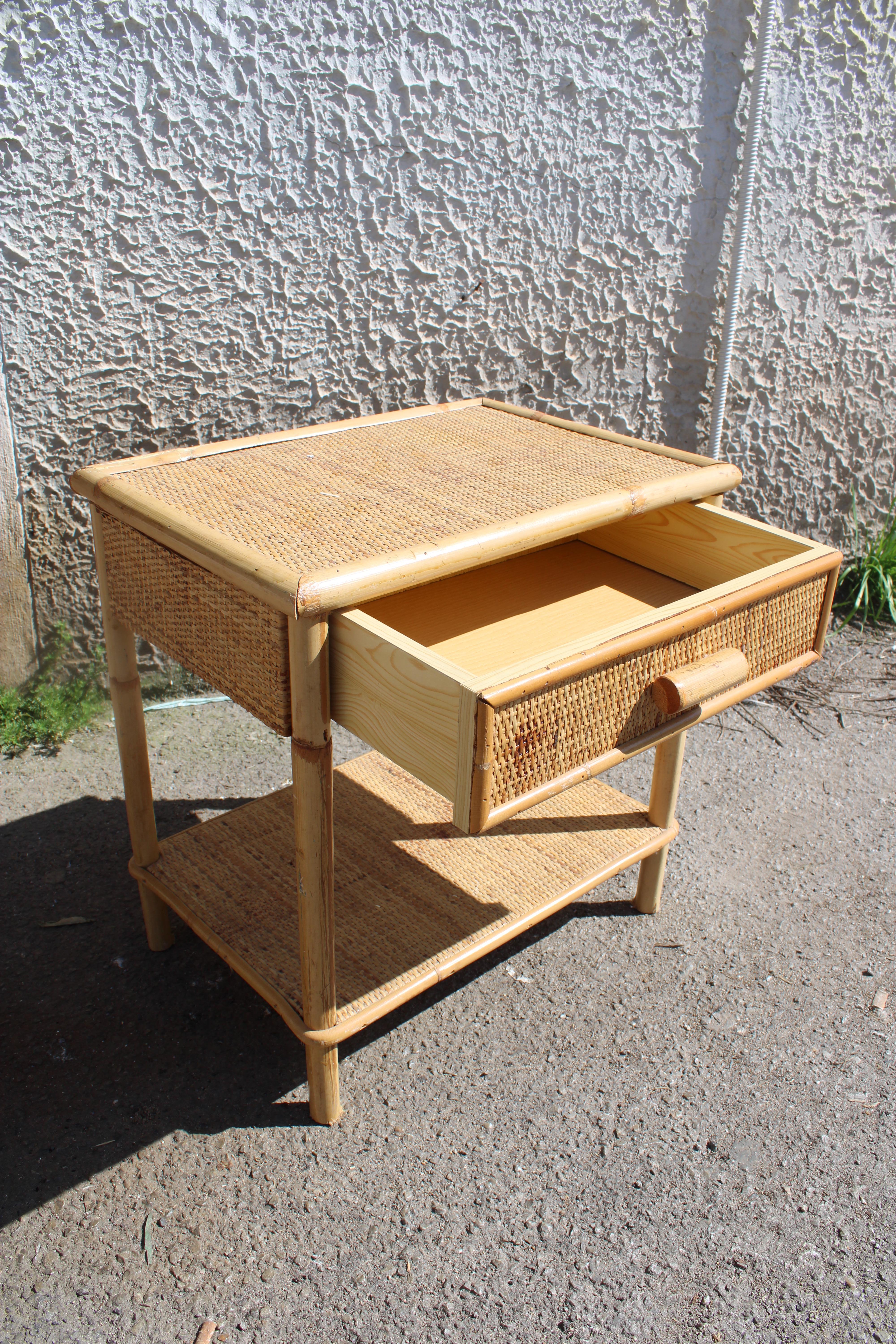 Mid-20th Century 1950 Italia Bamboo nightstand with drawer and shelf For Sale