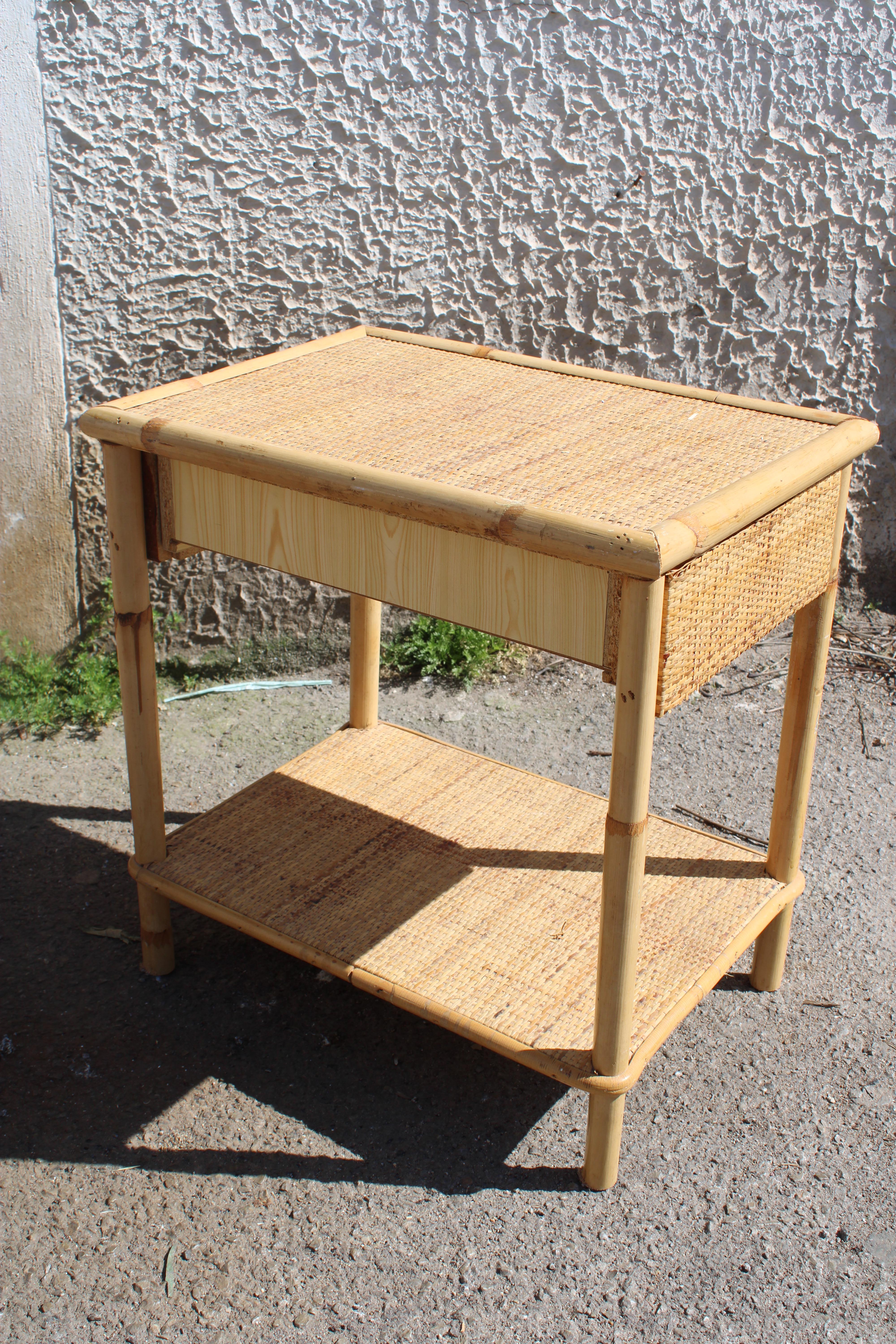 1950 Italia Bamboo nightstand with drawer and shelf For Sale 1
