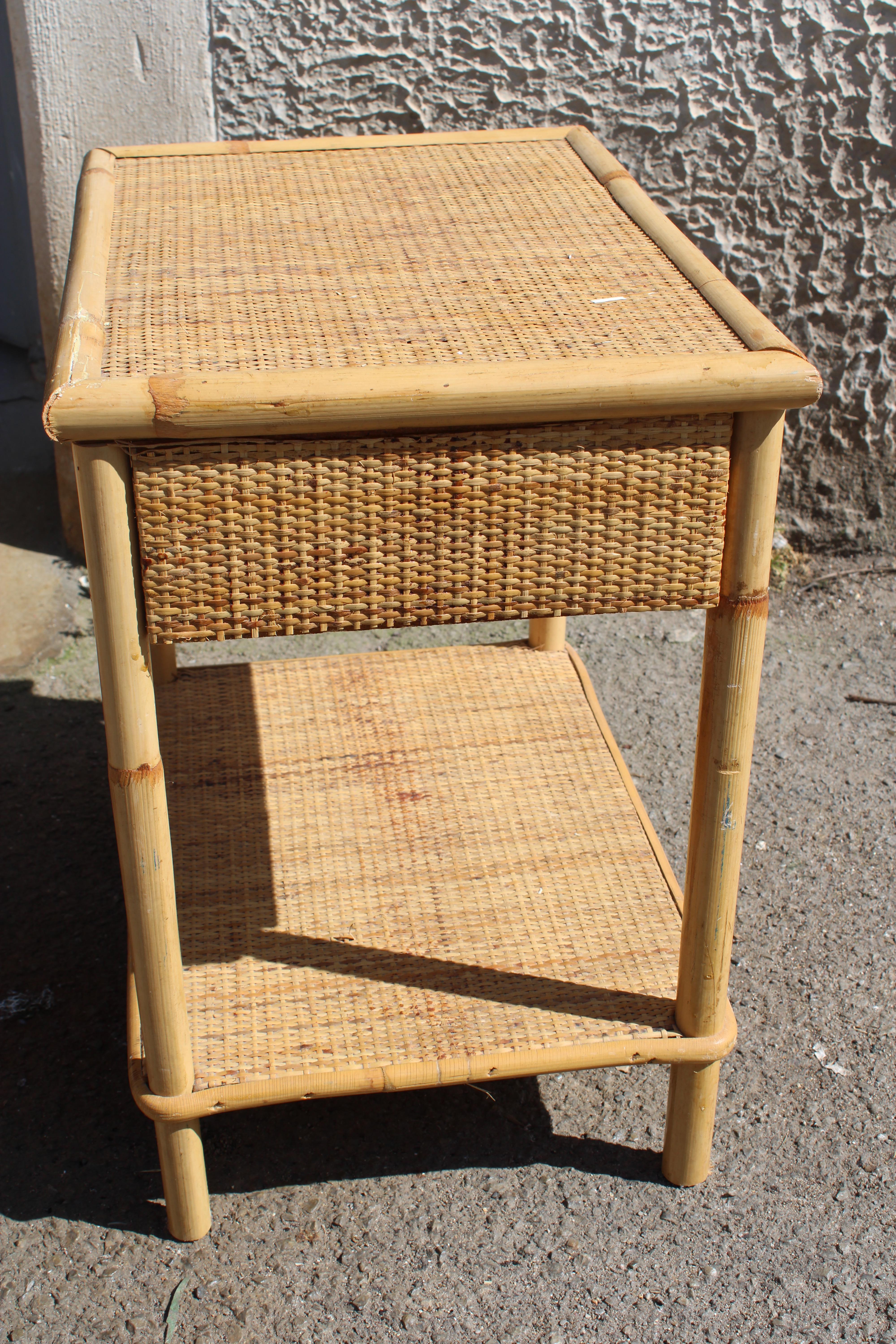1950 Italia Bamboo nightstand with drawer and shelf For Sale 2