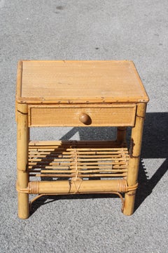 Bedside table in Rush and Bamboo Italy 1950s with drawer