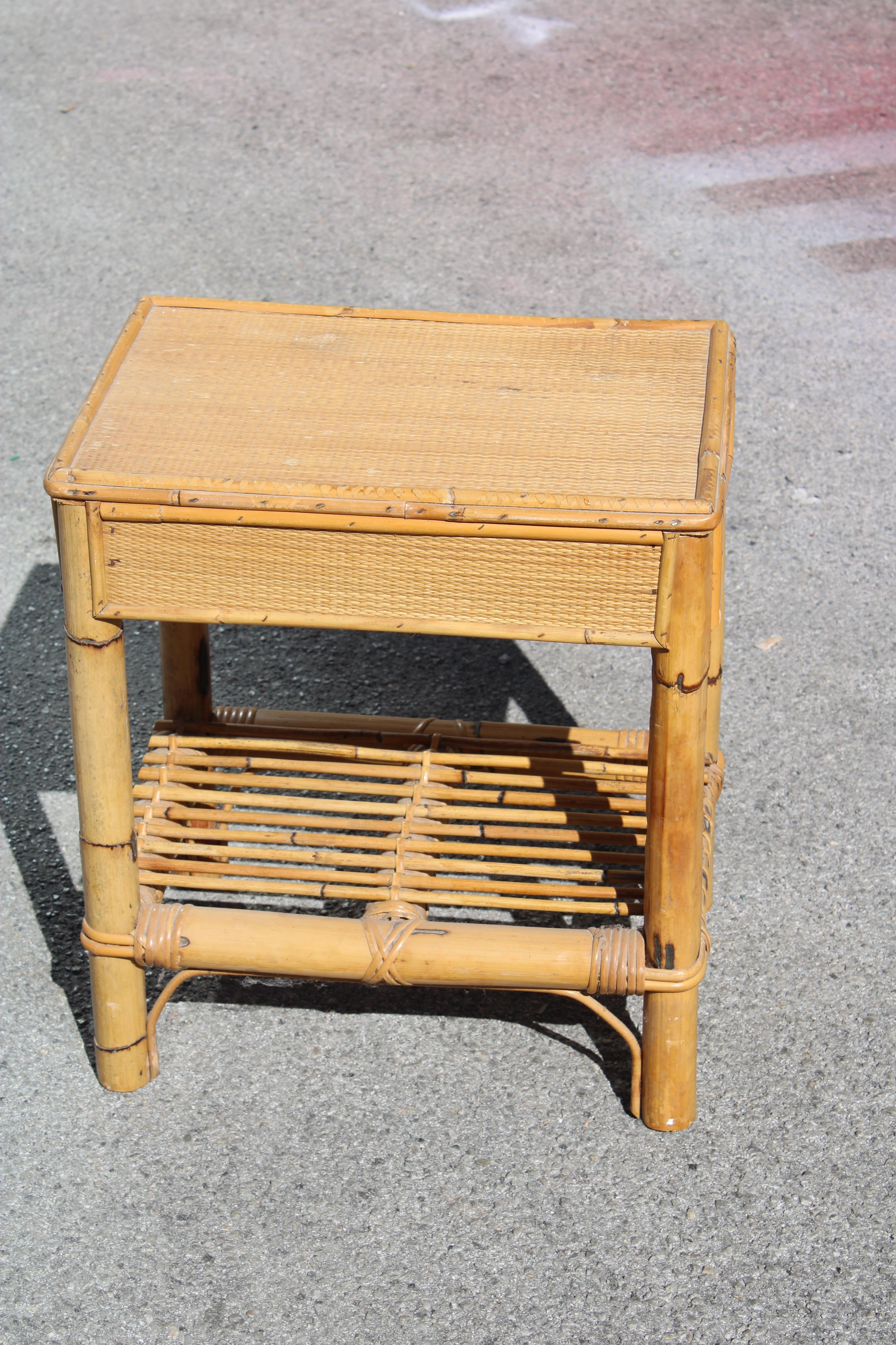Bedside table in Rush and Bamboo Italy 1950s with drawer In Good Condition For Sale In Palermo, Sicily