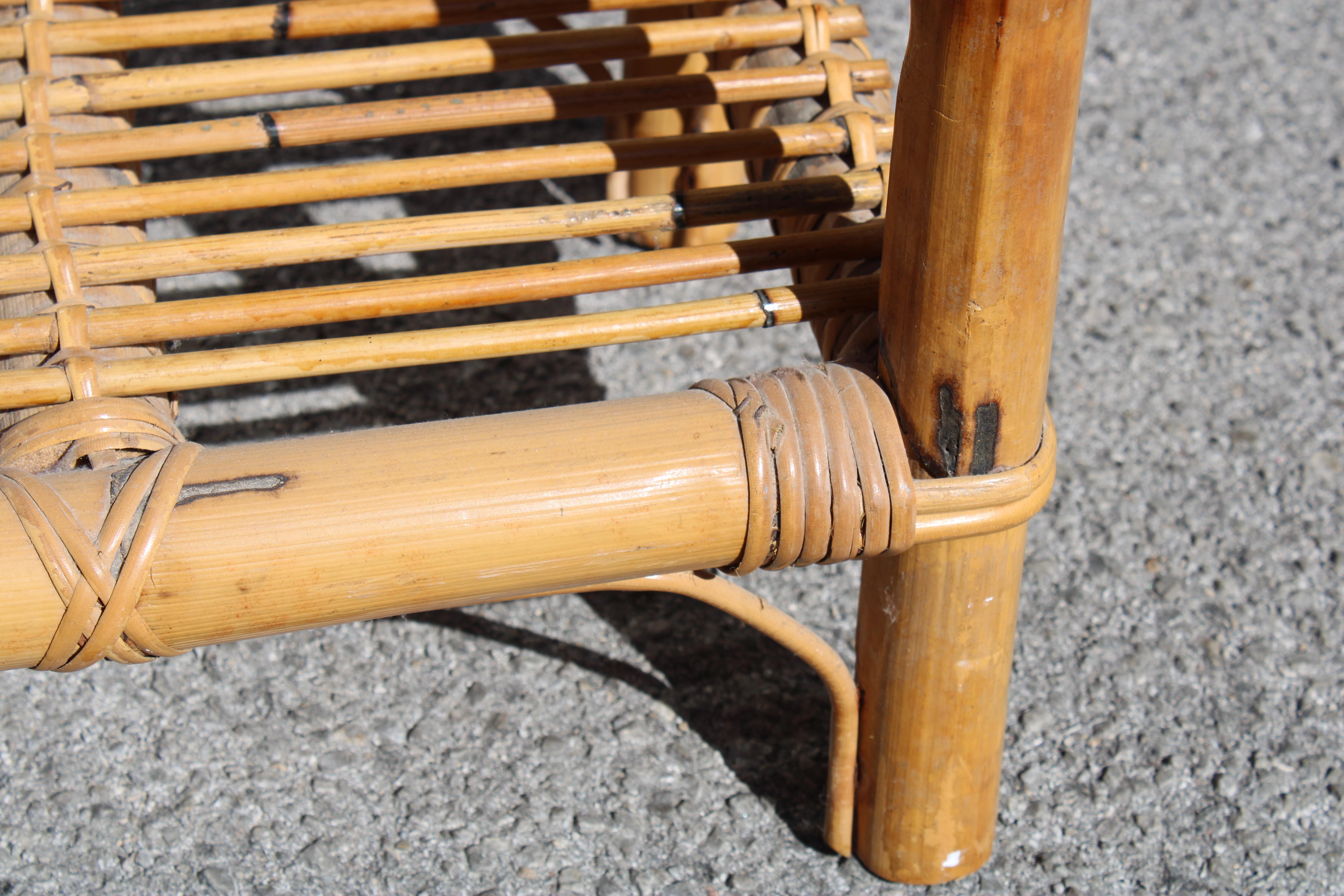 Mid-20th Century Bedside table in Rush and Bamboo Italy 1950s with drawer For Sale