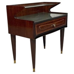 1950er Nachttisch aus Edelholz und Glas