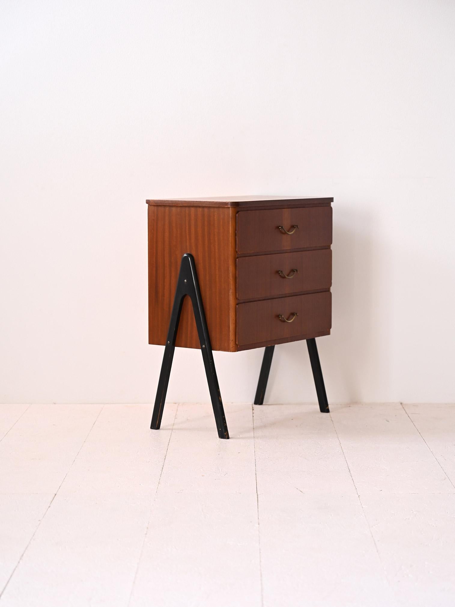 Scandinavian Modern Teak bedside table and black details For Sale