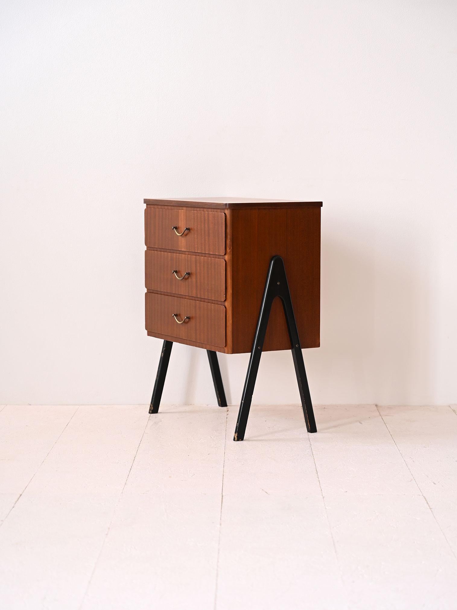 Scandinavian Teak bedside table and black details For Sale