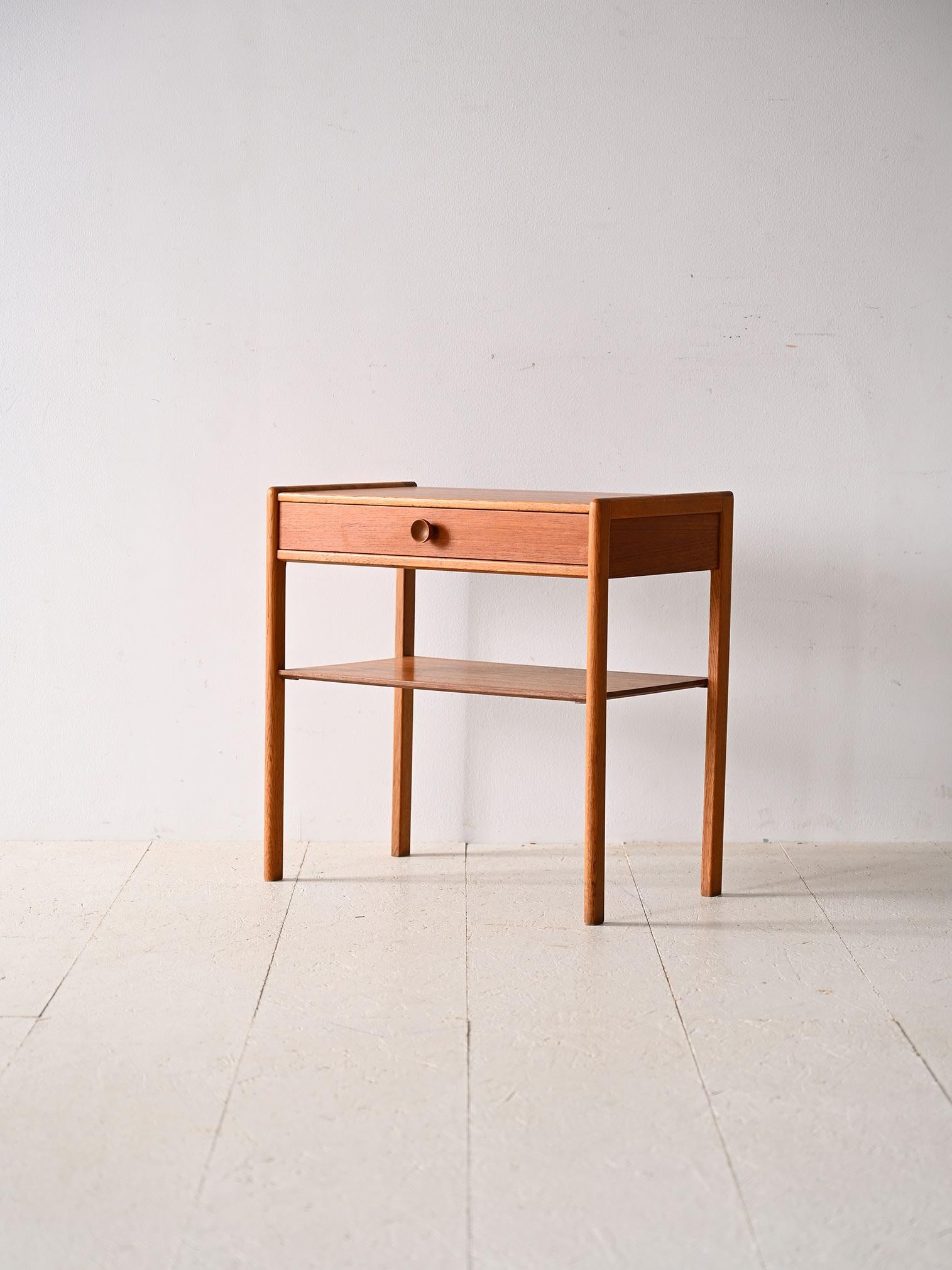 Scandinavian Teak and oak nightstand with drawer For Sale