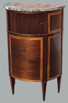 Louis XVI half-moon nightstand in mahogany and cherry wood with a sliding door, Veneto, 18th century
