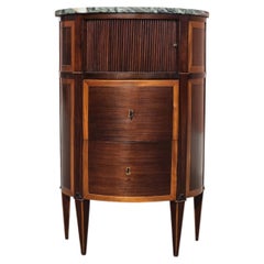 Louis XVI half-moon nightstand in mahogany and cherry wood with a sliding door, Veneto, 18th century