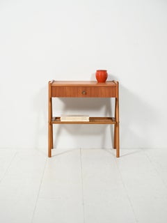 Scandinavian 1950s teak bedside table with Vienna straw