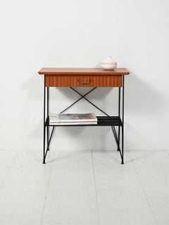 Scandinavian mahogany and iron bedside table from IKEA, model "Rolf"