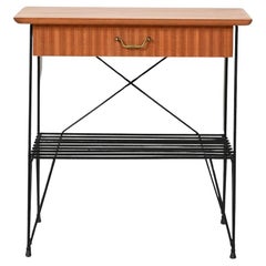 Scandinavian mahogany and iron bedside table from IKEA, model "Rolf"