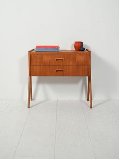 Table de chevet scandinave en teck avec deux tiroirs, années 1960