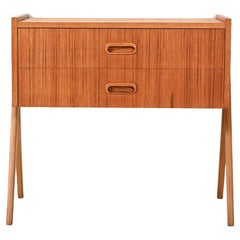 Table de chevet scandinave en teck avec deux tiroirs, années 1960