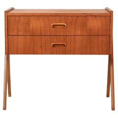 Table de chevet scandinave en teck avec deux tiroirs, années 1960