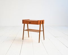 Scandinavian teak nightstand with Vienna straw shelf, 1950s